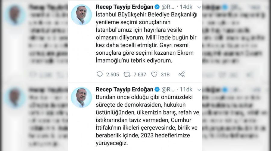 Cumhurbakan Erdoan Ekrem mamolu'nu Tebrik Etti