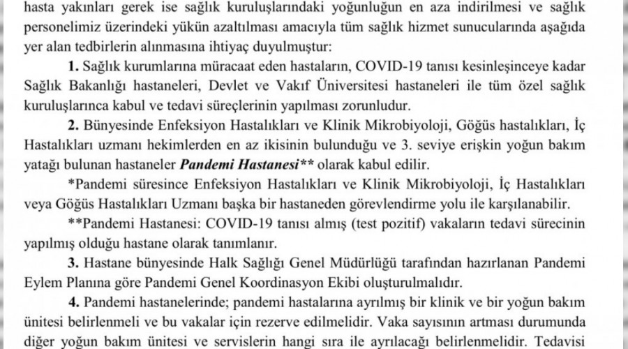 SONDAKKA: Hastaneler Pandemi Hastanesi lan edildi