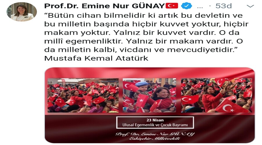 Eskiehir Milletvekili Emine Nur Gnay'n 23 Nisan Mesaj